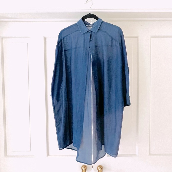 Zara semi sheer blue button down tunic xs - Picture 2 of 13